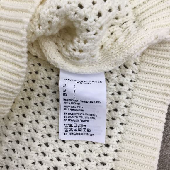 AMERICAN EAGLE Long Sleeve Cream Square Neck Knit Sweater Sz L - Picture 6 of 6